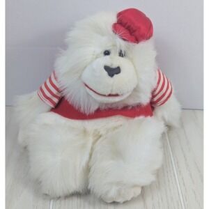 Walmart‎ vintage white plush sitting gorilla red satin hat striped shirt sleeves